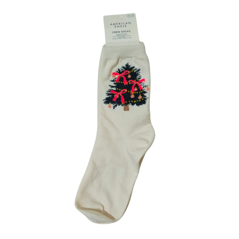 American Eagle Chalk Crew Socks Christmas Tree Gifts Minimalist Classic